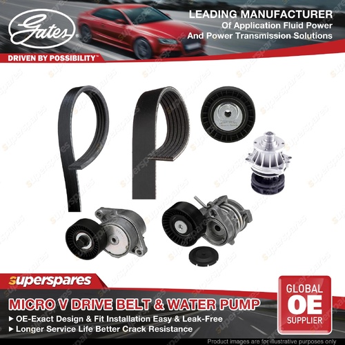 Gates Alt Drive Belt Kit + Water Pump for BMW 3 E46 X5 E53 320i 325i 330i Ci