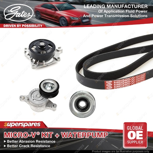 Gates Alt Micro-V Drive Belt Kit + Water Pump for Mazda 2 DE DH 1.5L 07/07-11/14