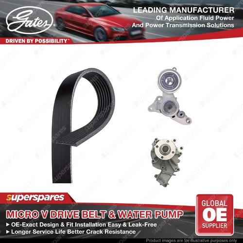 Gates Alt Drive Belt Kit + Water Pump for Toyota Hilux KUN16 KUN26 3.0L 05-15