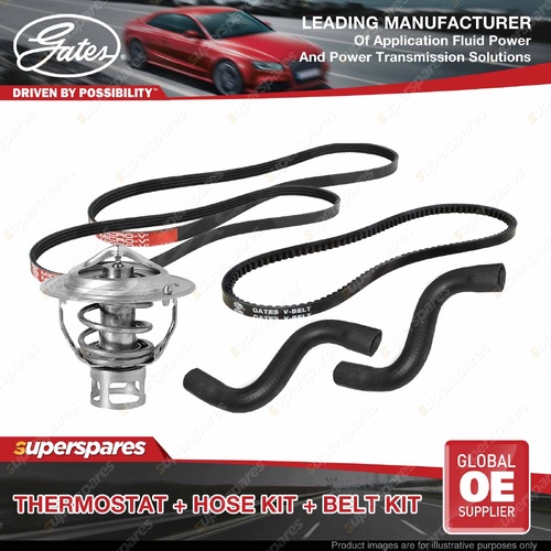 Gates Thermostat Radiator Hose Drive Belt Kit for Holden Commodore VL 3.0L 86-87