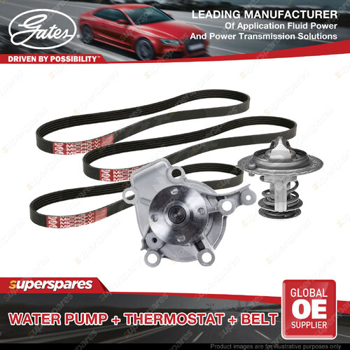 Gates Water Pump + Thermostat + Belt Kit for Hyundai Tucson JM 2.0L 104kW G4GC