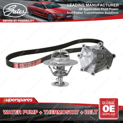 Gates Water Pump + Thermostat + Belt Kit for Hyundai iLoad TQ 2.5L 85kW 2009-On