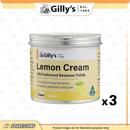 3 x Gilly's Cream Polish Lemon 200ML - Nourishi and Protect Timber Furniture