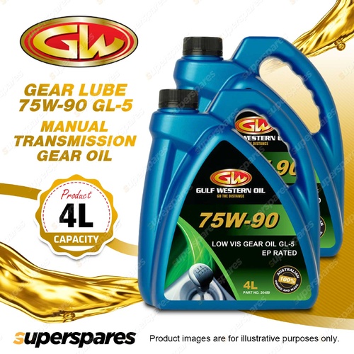 2 x Gulf Western Low Viscosity 75W-90 GL-4/5 Manual Transmission Gear Oil 4L