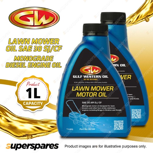2 x Gulf Western Lawn Mower Oil SAE 30 API SJ/CF Monograde Diesel Engine Oil 1L