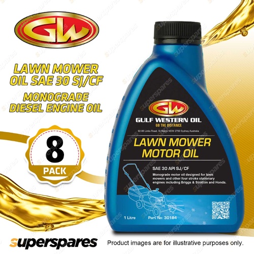 8 x Gulf Western Lawn Mower Oil SAE 30 API SJ/CF Monograde Diesel Engine Oil 1L