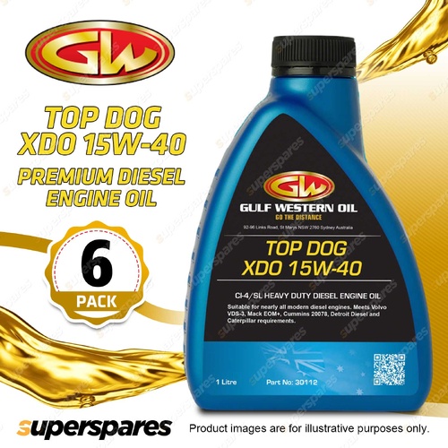 6 x Gulf Western Top Dog XDO 15W-40 CI-4/SL Premium Diesel Engine Oil 1L