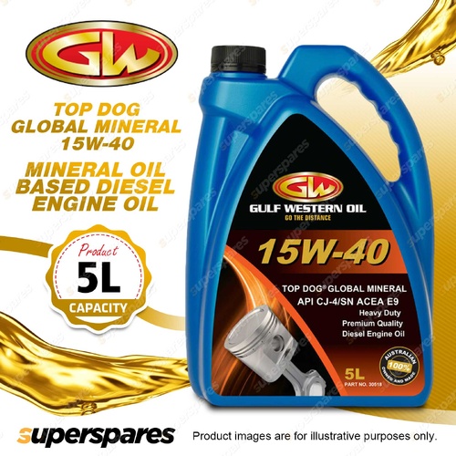 1 x Gulf Western Top Dog Global Mineral SAE 15W-40 CJ-4/SN Diesel Engine Oil 5L