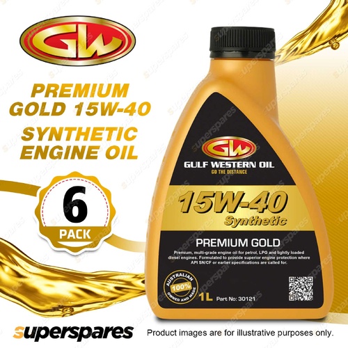 6 x Gulf Western Premium Gold 15W-40 API SN/CF Zinc Enhanced Engine Oil 1L