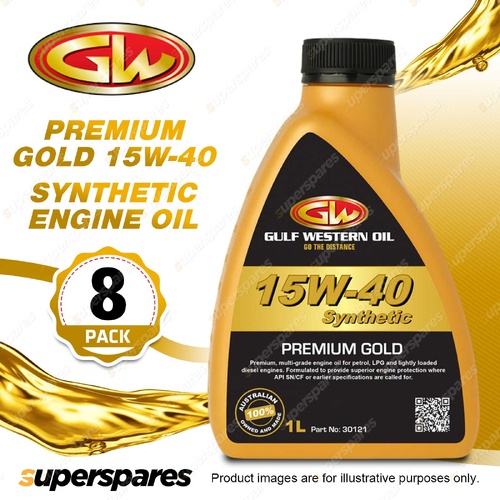 8 x Gulf Western Premium Gold 15W-40 API SN/CF Zinc Enhanced Engine Oil 1L