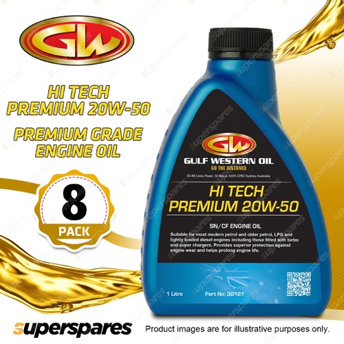 8 x Gulf Western Hi Tech Premium 20W-50 SN/CF Premium Grade Engine Oil 1L