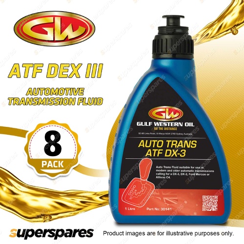 8 x Gulf Western ATF DX III Multi-Vehicle Automotive Transmission Fluid 1L