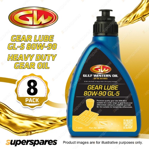 8 x Gulf Western Gear Lube GL-5 80W-90 Heavy Duty Extreme Pressure Gear Oil 1L