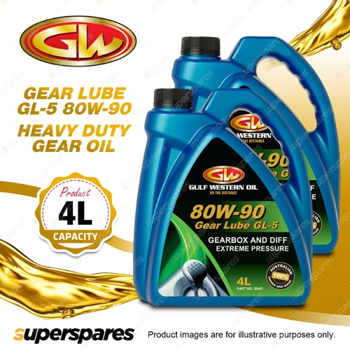2 x Gulf Western Gear Lube GL-5 80W-90 Heavy Duty Extreme Pressure Gear Oil 4L
