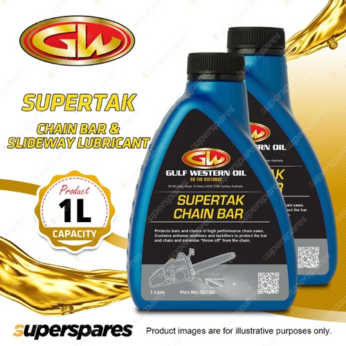 2 x Gulf Western Supertak Chain Bar & Slideway Lubricant Reduce Sling Off 1L