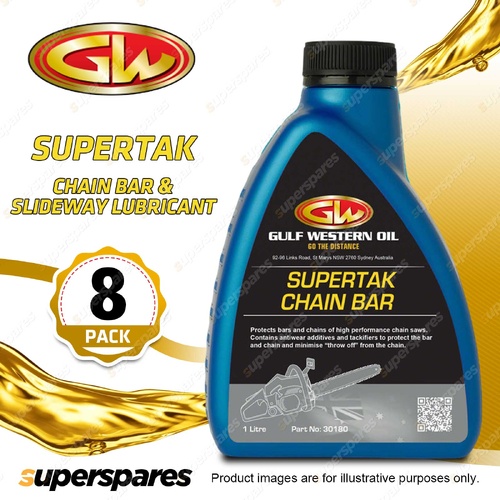 8 x Gulf Western Supertak Chain Bar & Slideway Lubricant Reduce Sling Off 1L