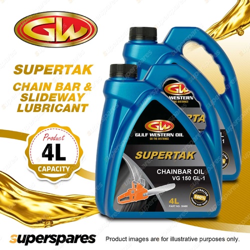2 x Gulf Western Supertak Chain Bar & Slideway Lubricant Reduce Sling Off 4L