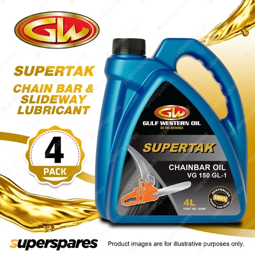 4 x Gulf Western Supertak Chain Bar & Slideway Lubricant Reduce Sling Off 4L