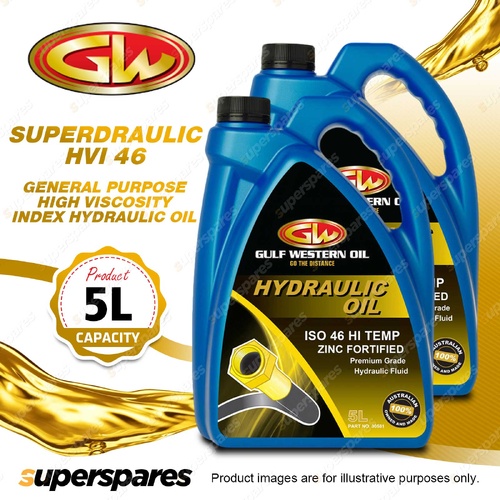 2 x Gulf Western Superdraulic HVI 46 High Viscosity Index Hydraulic Oil 5L