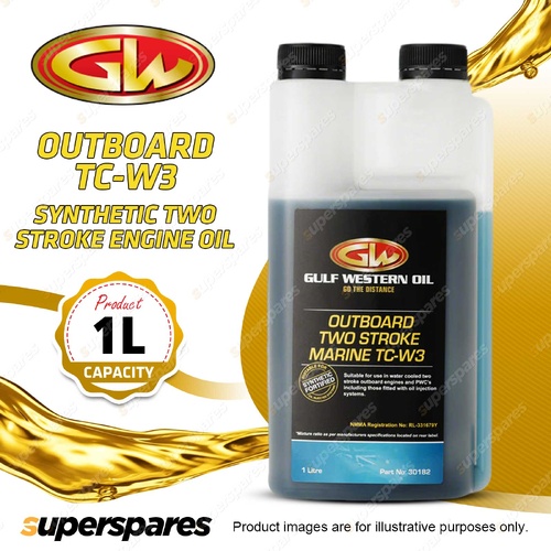 1 x Gulf Western Outboard Two Stroke Marine TC-W3 Ash Less Engine Oil 1L
