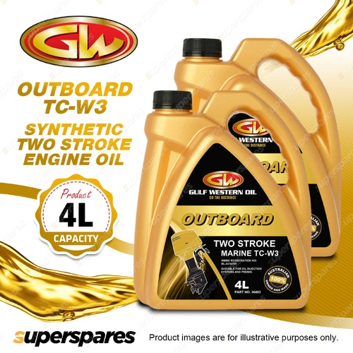 2 x Gulf Western Outboard Two Stroke Marine TC-W3 Ash Less Engine Oil 4L