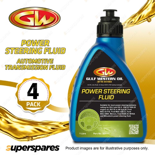 4 x Gulf Western Power Steering Fluid Automotive Transmission Fluid 1L