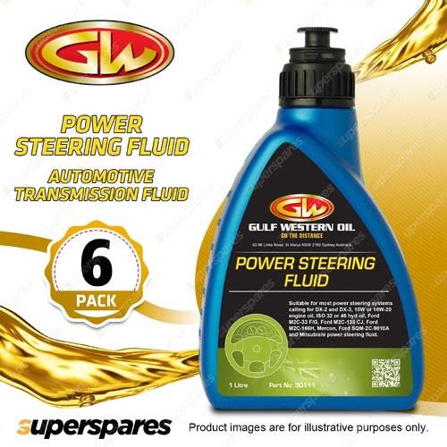 6 x Gulf Western Power Steering Fluid Automotive Transmission Fluid 1L