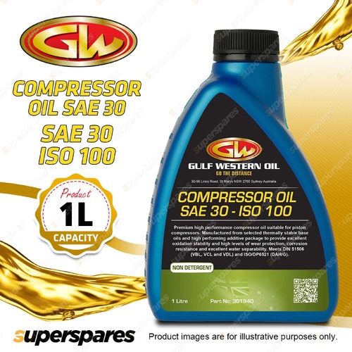 1 x Gulf Western Compressor Oil SAE 30 ISO 100 for Piston Compressors 1L