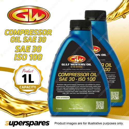 2 x Gulf Western Compressor Oil SAE 30 ISO 100 for Piston Compressors 1L