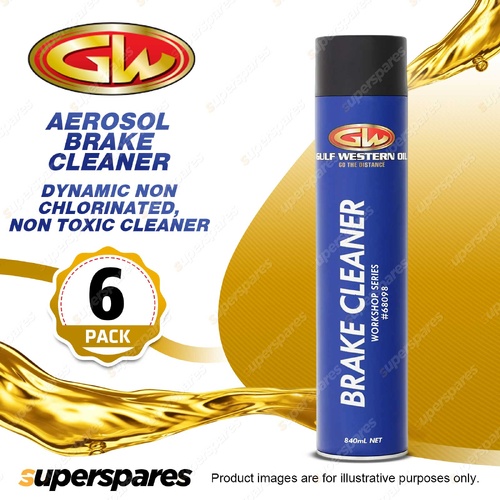 6 x Gulf Western Aerosol Brake Cleaner Non Chlorinated & Toxic Cleaner 840ml