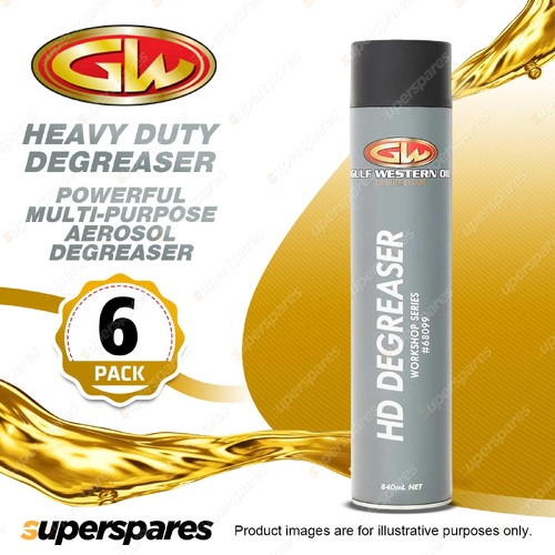 6 x Gulf Western Heavy Duty Degreaser Multi-Purpose Aerosol Degreaser 840ml