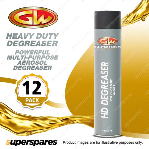 12 x Gulf Western Heavy Duty Degreaser Multi-Purpose Aerosol Degreaser 840ml