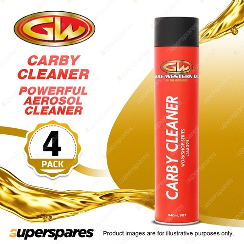 4 x Gulf Western Carby Cleaner Powerful Aerosol Cleaner Rapidly Removes 840ml