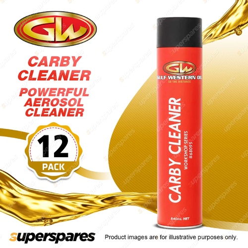 12 x Gulf Western Carby Cleaner Powerful Aerosol Cleaner Rapidly Removes 840ml