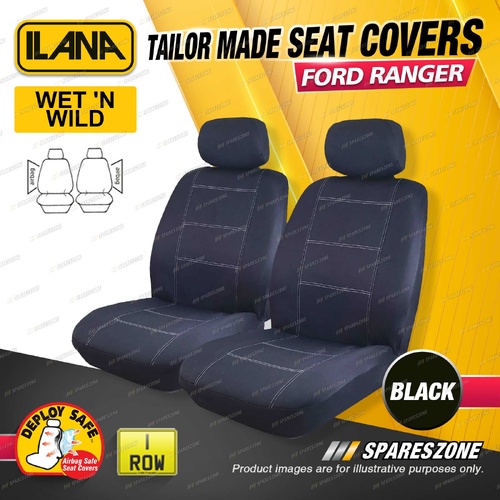 Front Ilana Black Wet'N Wild Car Seat Covers for Ford Ranger PX Double Cab 15-22
