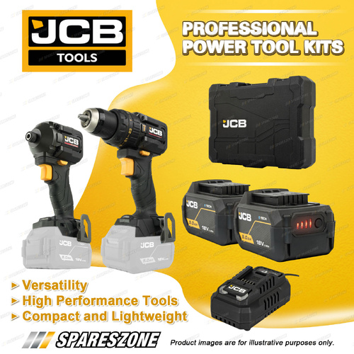 JCB Tools Professional 18V Twin Kit Compact Combi Drill + 230Nm Impact Driver