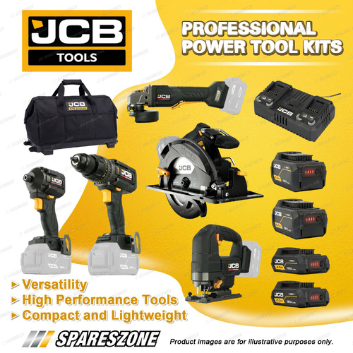 5Pcs JCB Tools Kit Combi Drill+Impact Driver+Circular Saw+Angle Grinder+Jigsaw