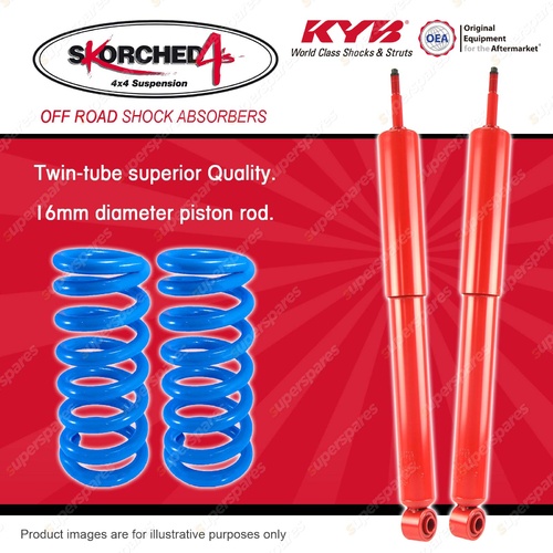 Rear KYB SKORCHED Shocks HD Raised Coil Springs for Landcruiser HDJ UZJ 100R