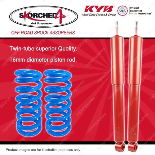 Rear KYB SKORCHED Shocks Raised Coil Springs for TOYOTA Landcruiser Prado 120
