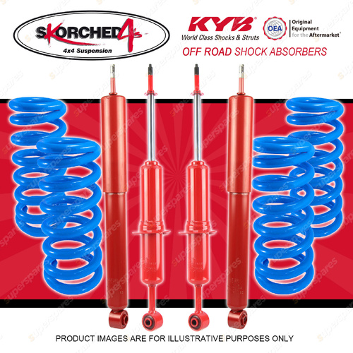 4 KYB Skorched 4's Shocks + Raised Coil Springs for Toyota Landcruiser Prado 120