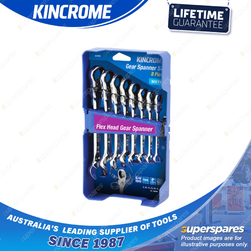 8 Pcs of Kincrome Metric Flex Head Gear Spanner Wrenches Set - Sizes 8mm-19mm