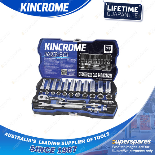 28 Pcs of Kincrome 3/8" Drive LOK-ON Socket Set - Metric Mirror Polish Finish