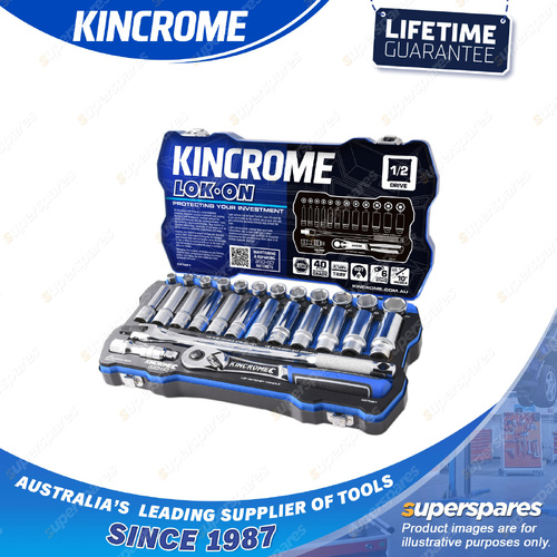 28 Pcs of Kincrome 1/2" Drive LOK-ON Socket Set - Metric Mirror Polish Finish