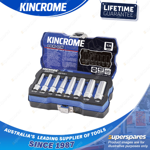 8 Pcs of Kincrome 1/4" Drive LOK-ON Socket Set - Imperial Chrome Vanadium Steel