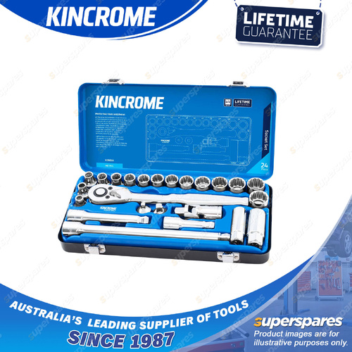 24 Pcs of Kincrome 1/2" Drive Socket Set - Metric Mirror Polish Finish