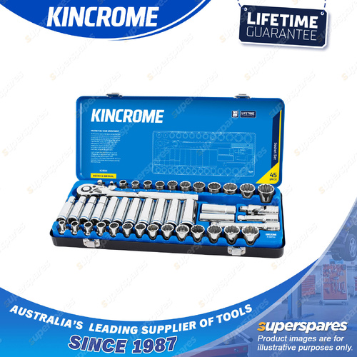 45 Pcs of Kincrome 1/2" Drive Socket Set - Metric & Imperial Mirror Polish