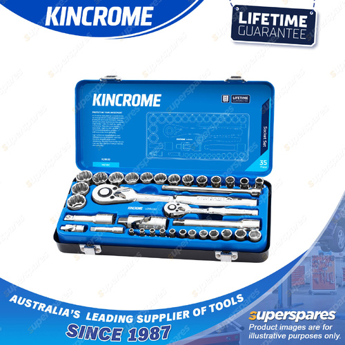 35 Pcs of Kincrome 1/4 & 1/2" Drive Socket Set - Metric Mirror Polish Finish