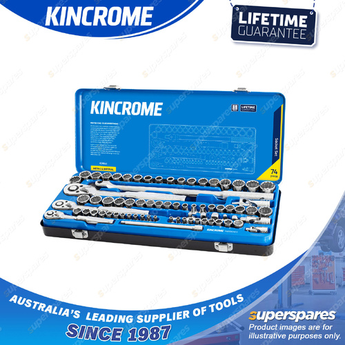 74 Pcs of Kincrome 1/4 3/8 & 1/2" Drive Socket Set - Metric & Imperial