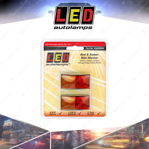 LED Autolamps Red/Amber Side Marker Light Black Base 3 LED Lamp Twin Blister