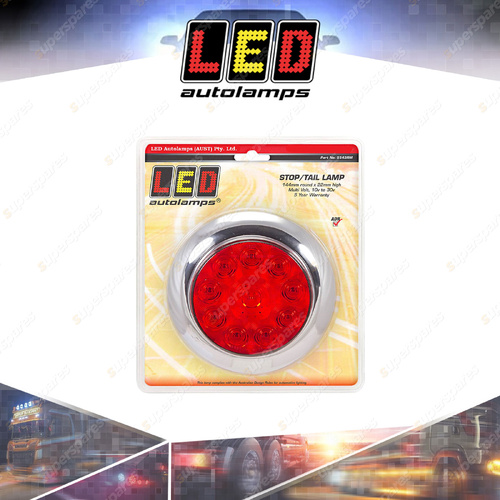 LED Autolamps Red Round Stop Tail Light Chrome Housing 10 LED Lamp Blister